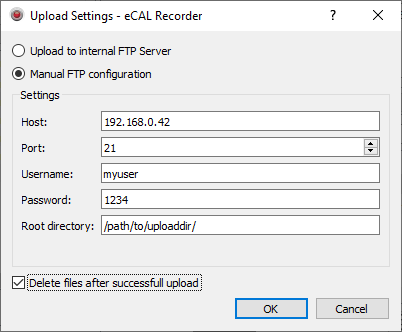 eCAL Rec Upload Settings