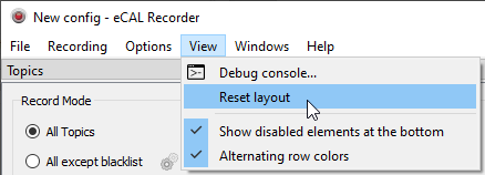 eCAL Recorder Reset Layout