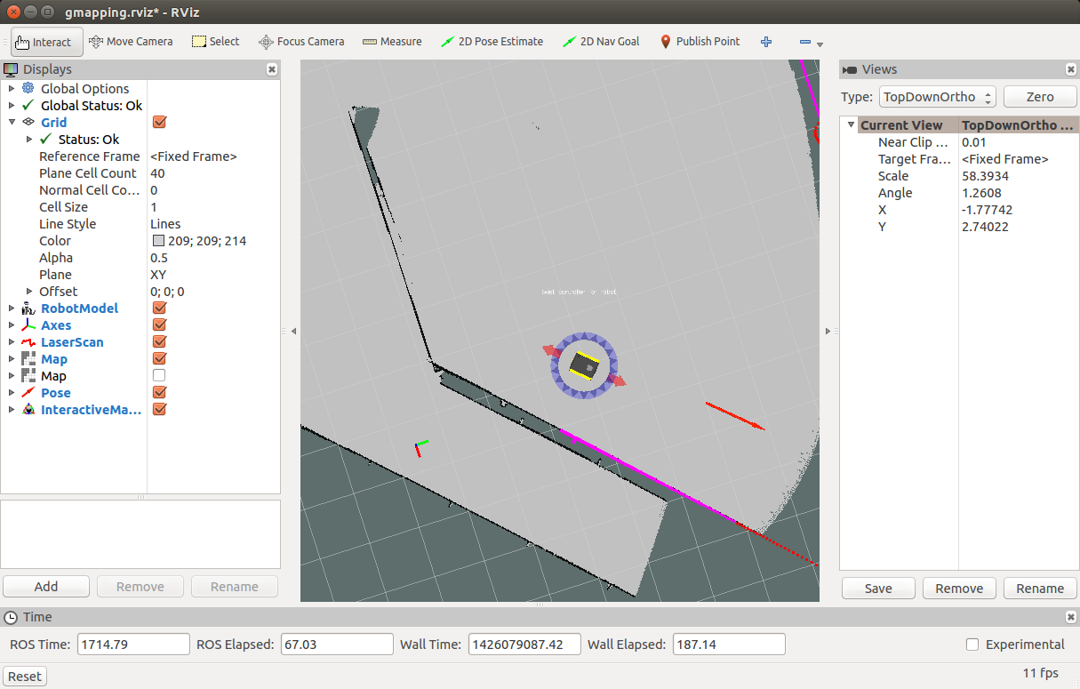 rviz with Jackal's gmapping configuration.