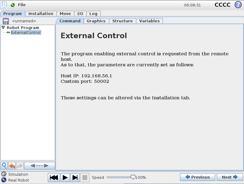 Program view of external control