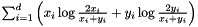 $ \sum_{i=1}^d \left( x_i \log\frac{2x_i}{x_i+y_i} + y_i \log\frac{2y_i}{x_i+y_i} \right) $