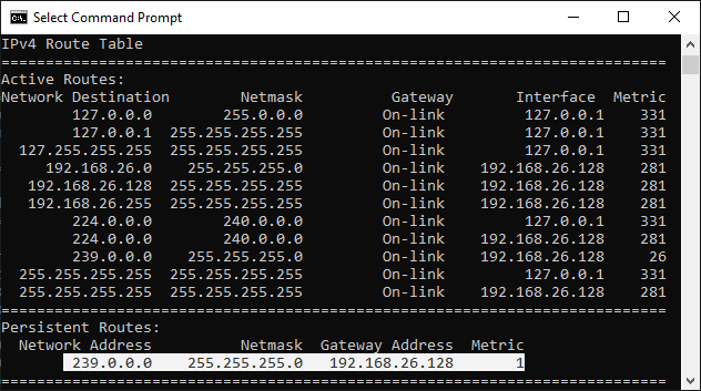 Windows route print