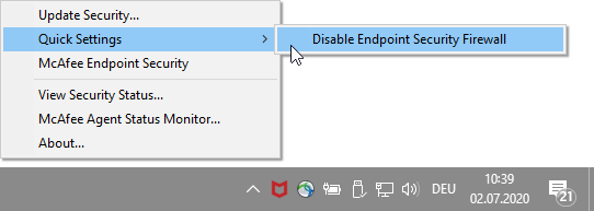 Disable McAffee Firewall