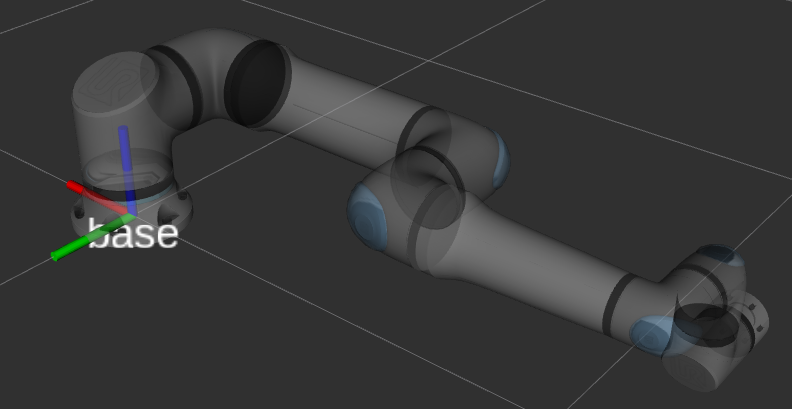 The robot with an all-zeros joint configuration showing its base frame